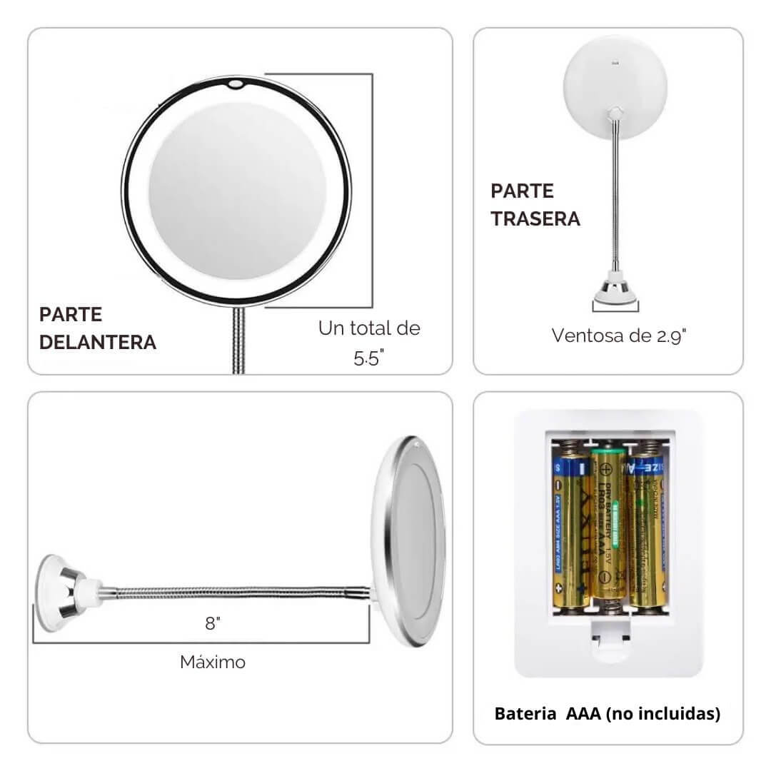 ESPEJO FLEXIBLE CON LUZ Y AUMENTO X5