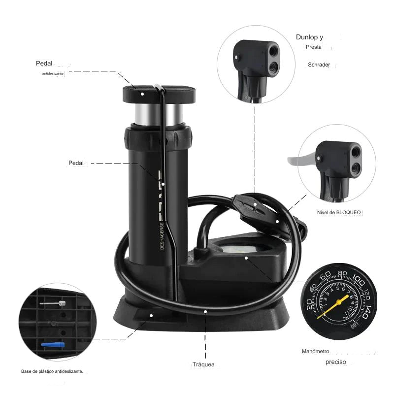 Inflador De Neumáticos Para Pie